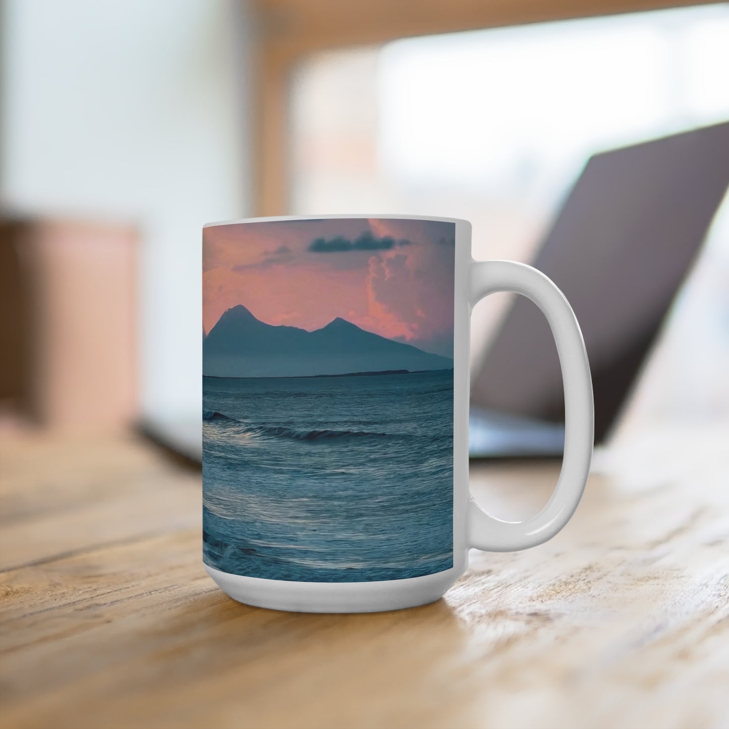 Serene Ocean Wave Mug - 15oz Coffee Cup for Beach Lovers, Perfect Gift for Coastal Vibes, Relaxing Home Decor, Nautical Life