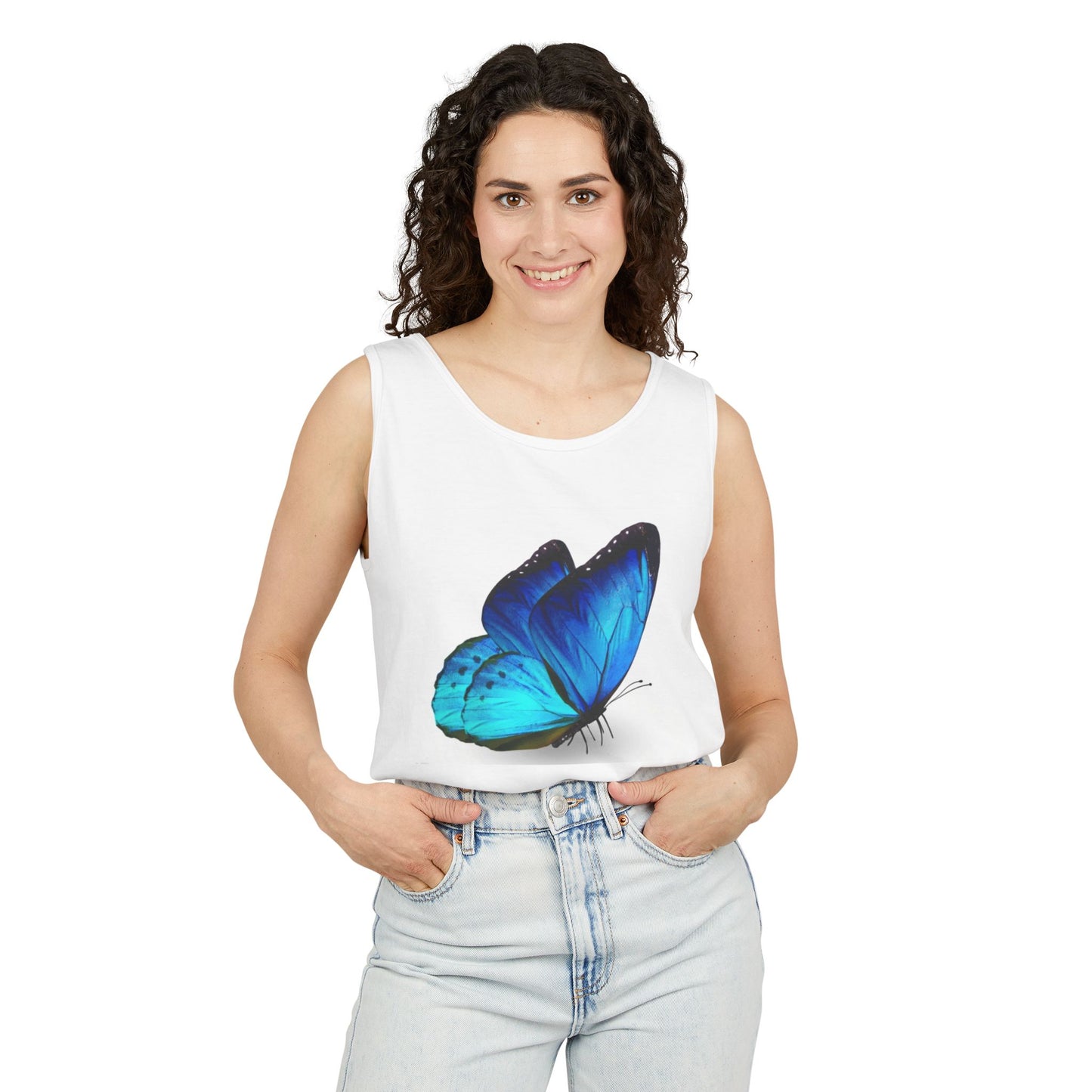 Butterfly Vibe Garment-Dyed Tank Top for Unisex, Casual Summer Wear, Beach Day, Relaxed Fit, Gift for Nature Lovers, Gym