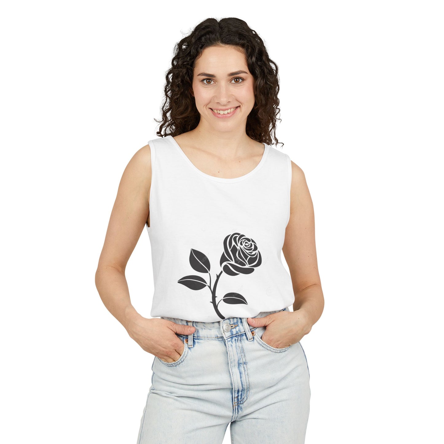 Florals & Comfort: Garment-Dyed Rose Tank Top, Casual Wear, Summer Essential, Gift for Her, Festival Fashion