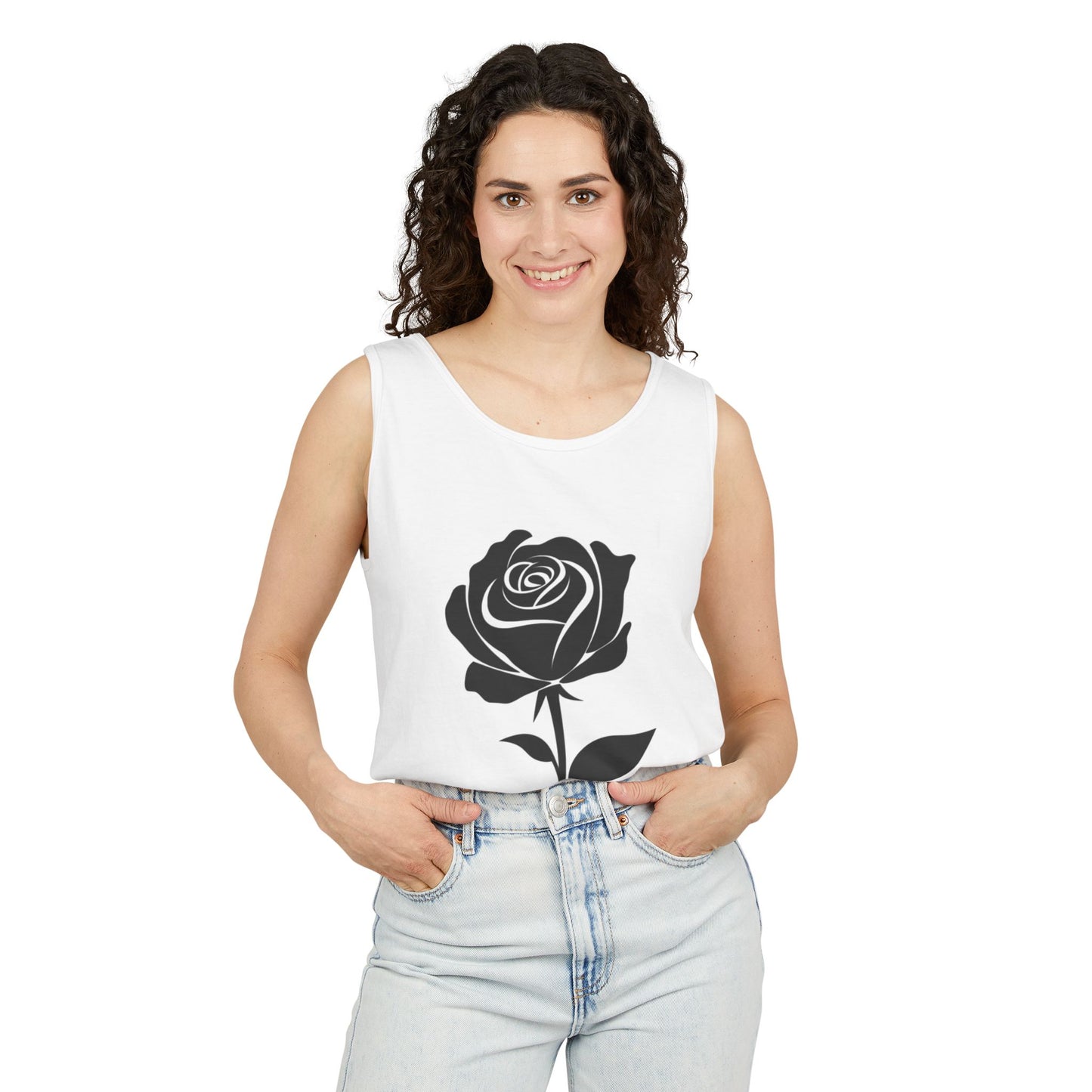 Florals & Comfort: Garment-Dyed Rose Tank Top, Casual Wear, Summer Essential, Gift for Her, Festival Fashion