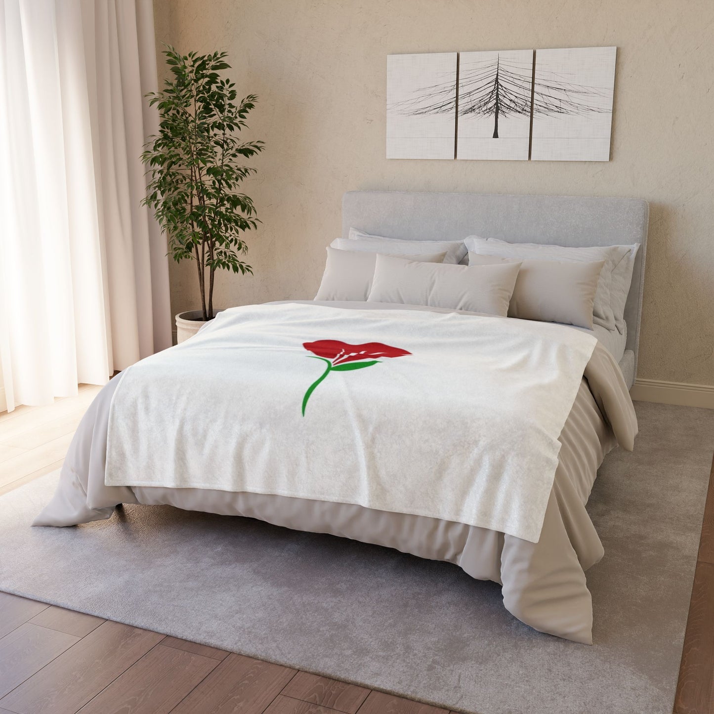 Rose-Embellished Soft Polyester Blanket, Cozy Throw for Romantic Evenings, Gifts for Her, Valentine's Day Decor, Floral Home Accent