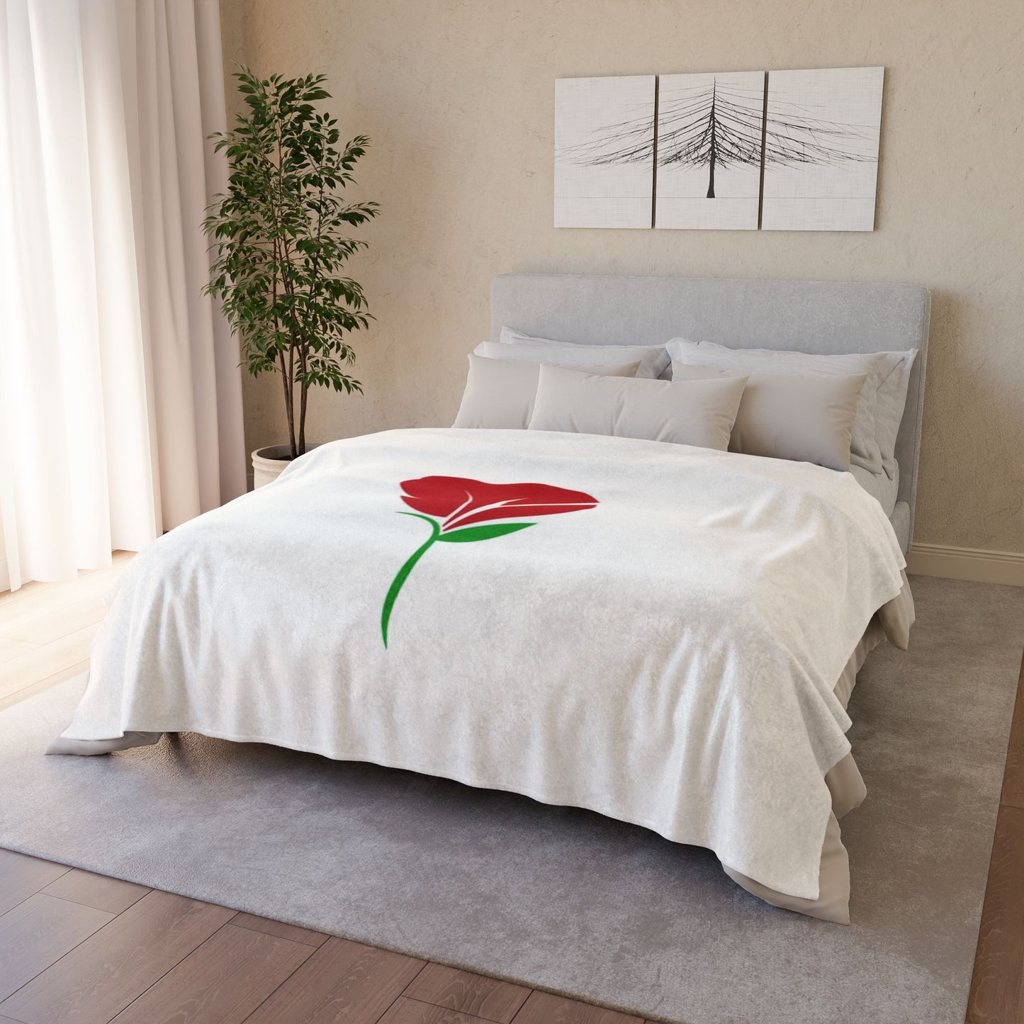 Rose-Embellished Soft Polyester Blanket, Cozy Throw for Romantic Evenings, Gifts for Her, Valentine's Day Decor, Floral Home Accent