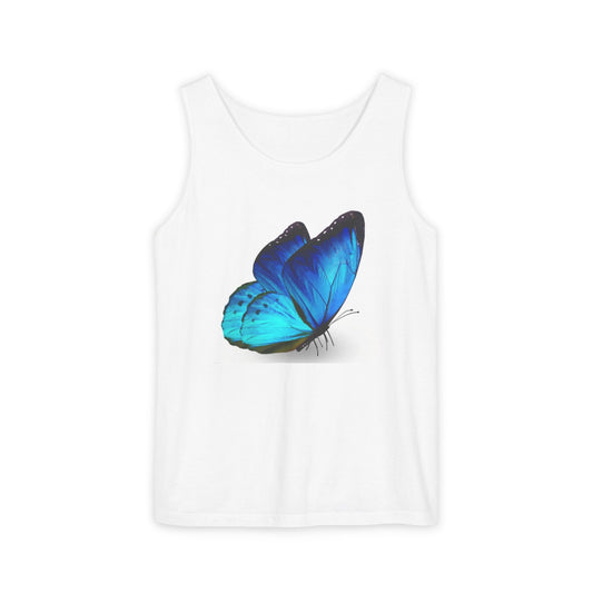 Butterfly Vibe Garment-Dyed Tank Top for Unisex, Casual Summer Wear, Beach Day, Relaxed Fit, Gift for Nature Lovers, Gym
