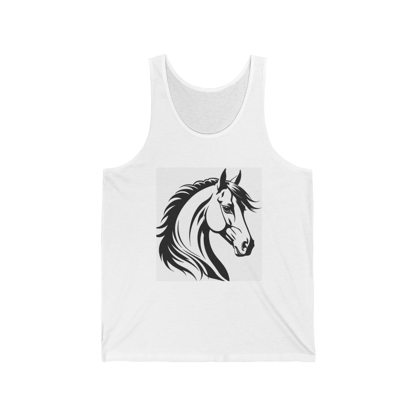 Stylish Horse Print Unisex Jersey Tank, Casual Summer Wear, Animal Lover Gift, Gym Top, Boho Aesthetic, Birthday Gift